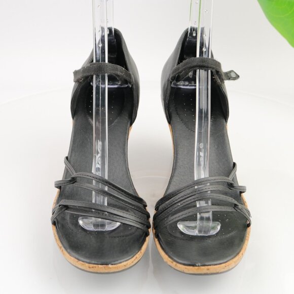 Teva Womens Riviera Sandals Size 11.5 Black Leather Strappy Cork Wedge Heel Shoe - Picture 3 of 12